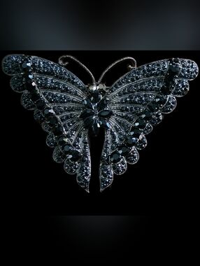 HUGE Gothic Black Butterfly Brooch